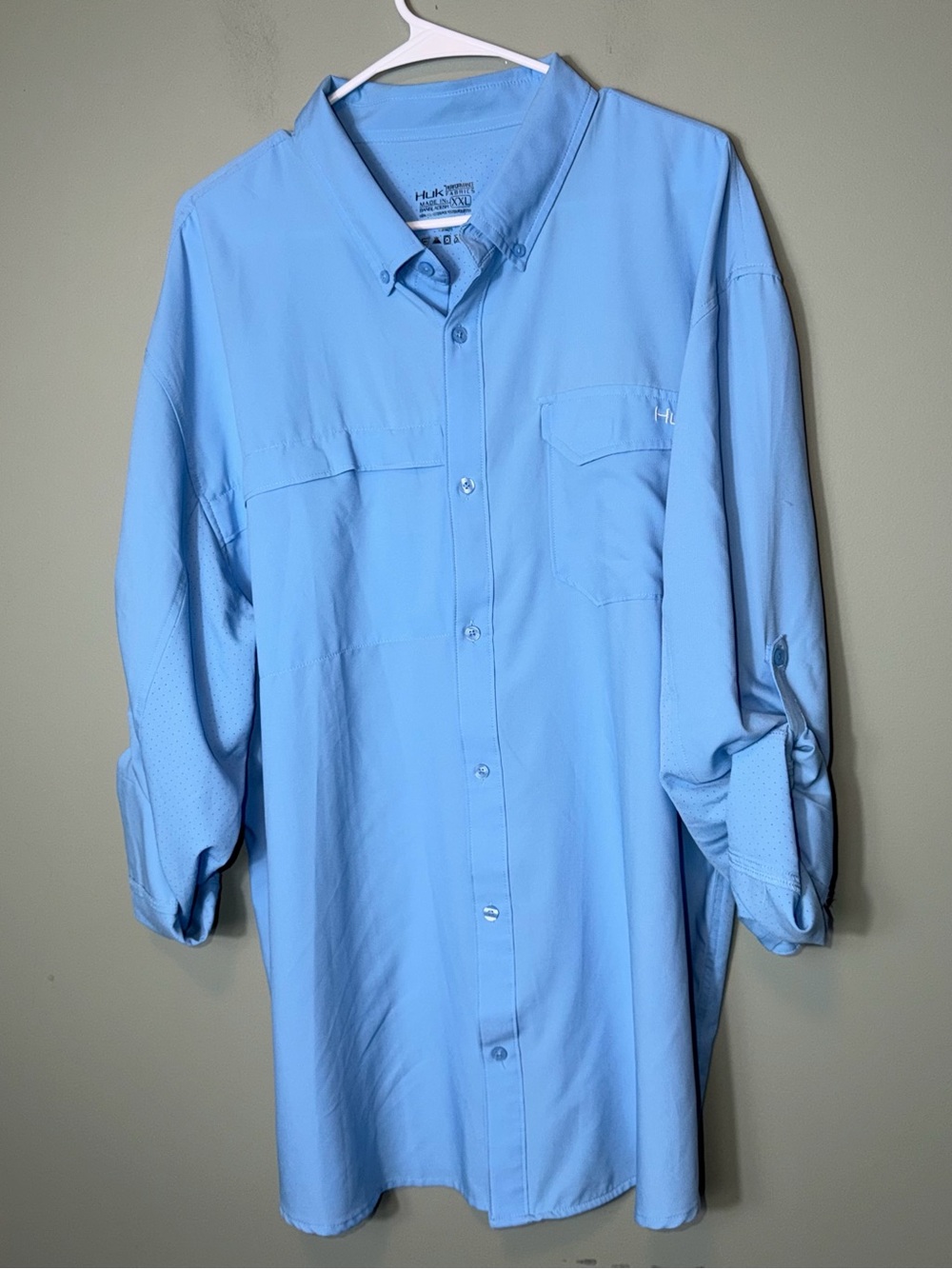 Hum Men’s Light Blue Long-Sleeve Button-Down Performance Shirt XXL